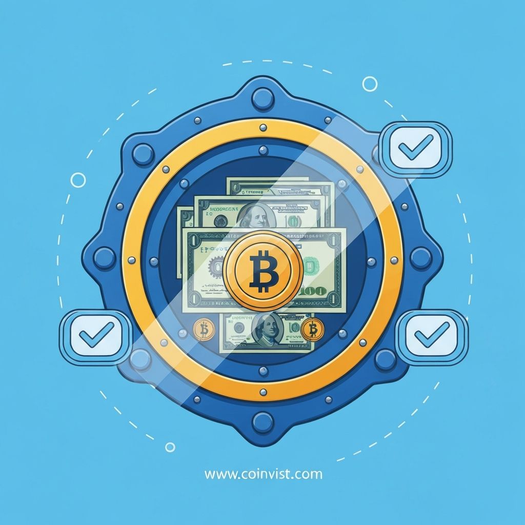 Stablecoin security and reserve backing concept with vault and treasury bonds